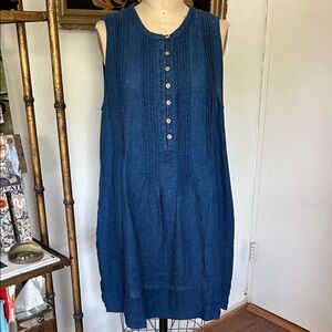 Faherty Sleeveless Linen Blue Button-Down Dress or Tunic